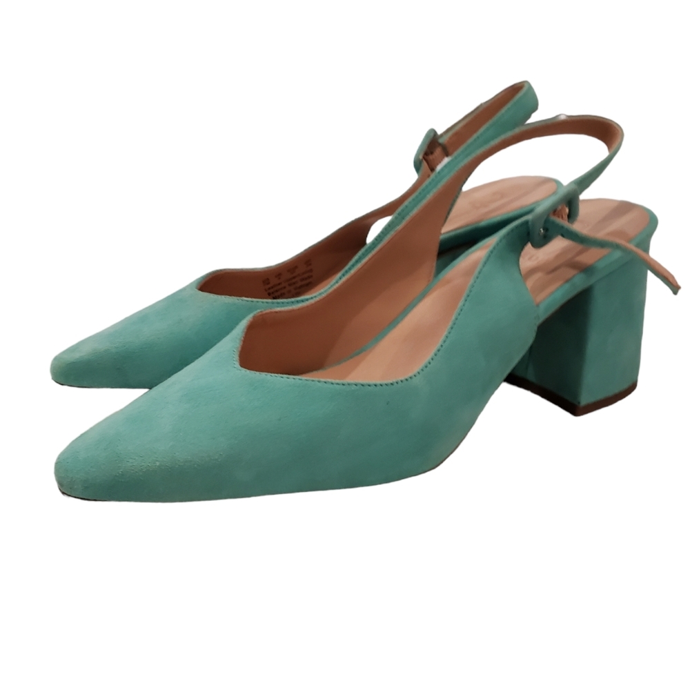 NEW 27 Edit Naturalizer Liv Suede Slingback Block Heel Pumps